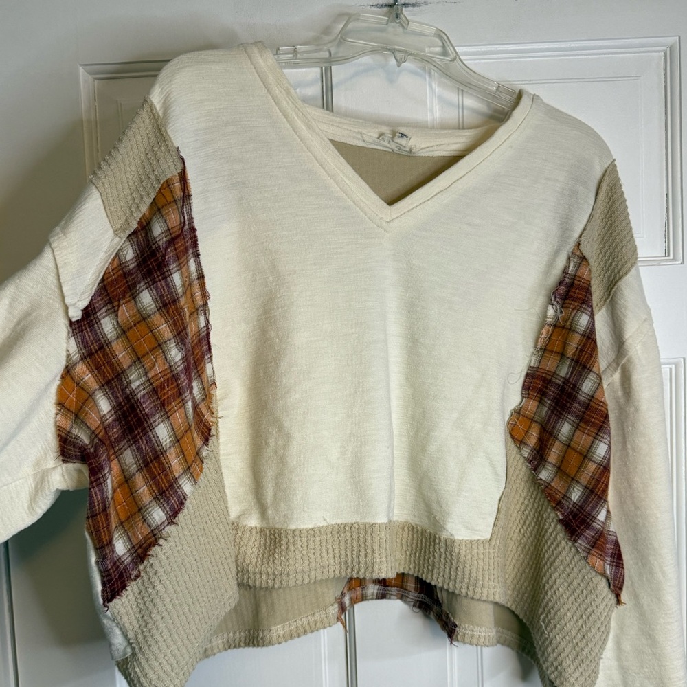 Pol Patchwork V-Neck Top - image 2